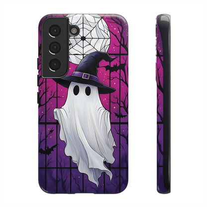 Stylized Halloween Illustration of a Ghost in Stained Glass  phone case design.