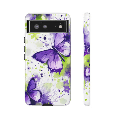 Vibrant Purple Butterfly Splash Mobile Cover – Artistic Green & Violet Aesthetic