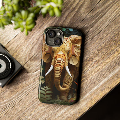 Golden Jungle Elephant Mobile Cover – Intricate Paper Art Design