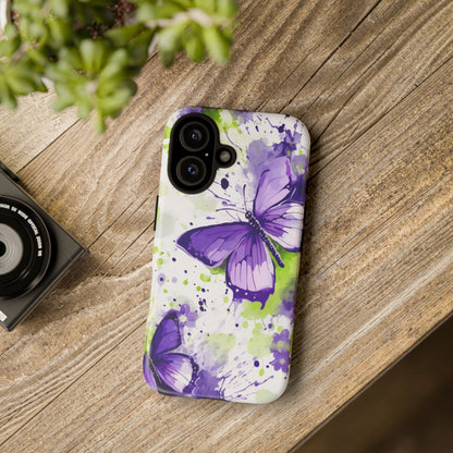 Vibrant Purple Butterfly Splash Mobile Cover – Artistic Green & Violet Aesthetic