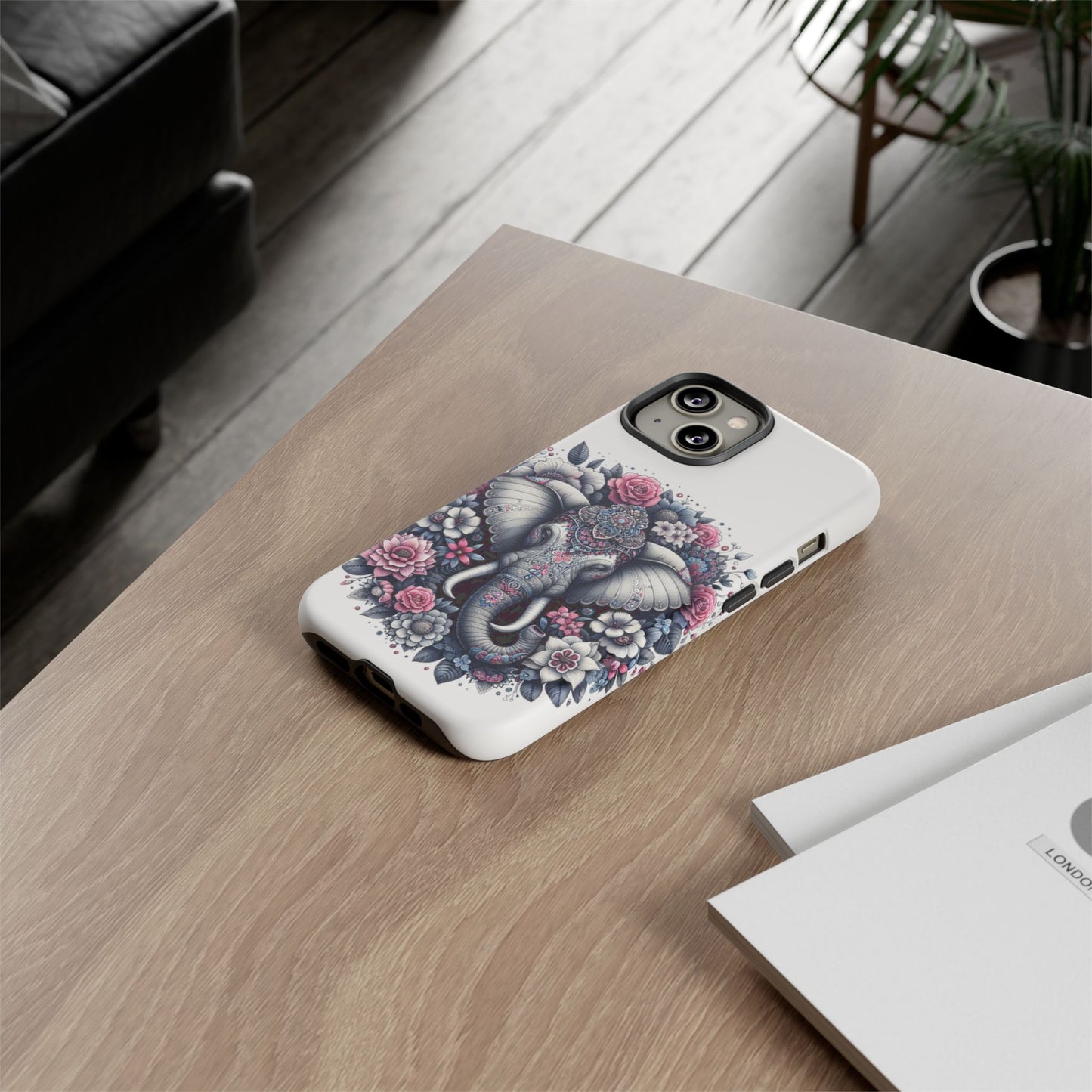 Ornate Floral Elephant Mobile Cover – Elegant Bohemian Art