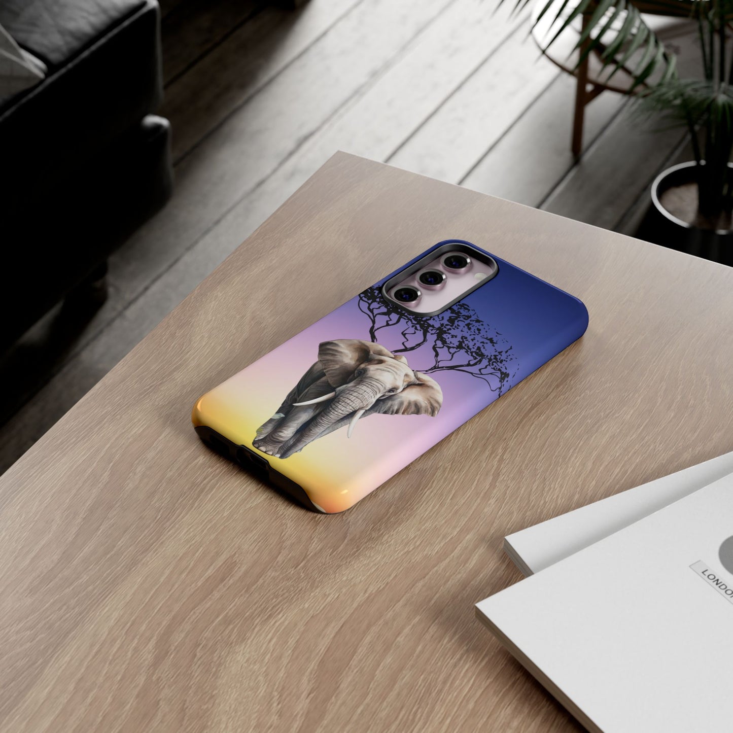 Surreal Elephant Tree Mobile Cover – Dreamy Sunset Fantasy