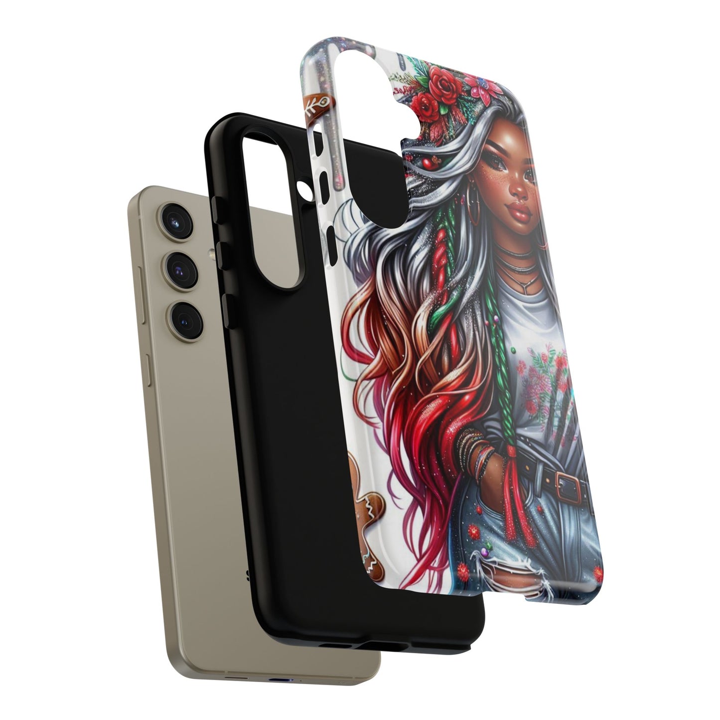 Festive Boho Queen – Holiday Glow & Candy Cane Braids Mobile Cover