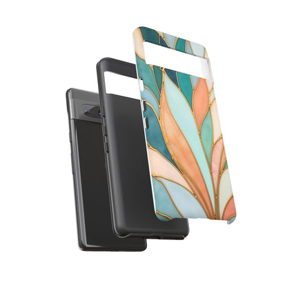 Geometric Leaves: Teal, Peach, and Gold Harmony
