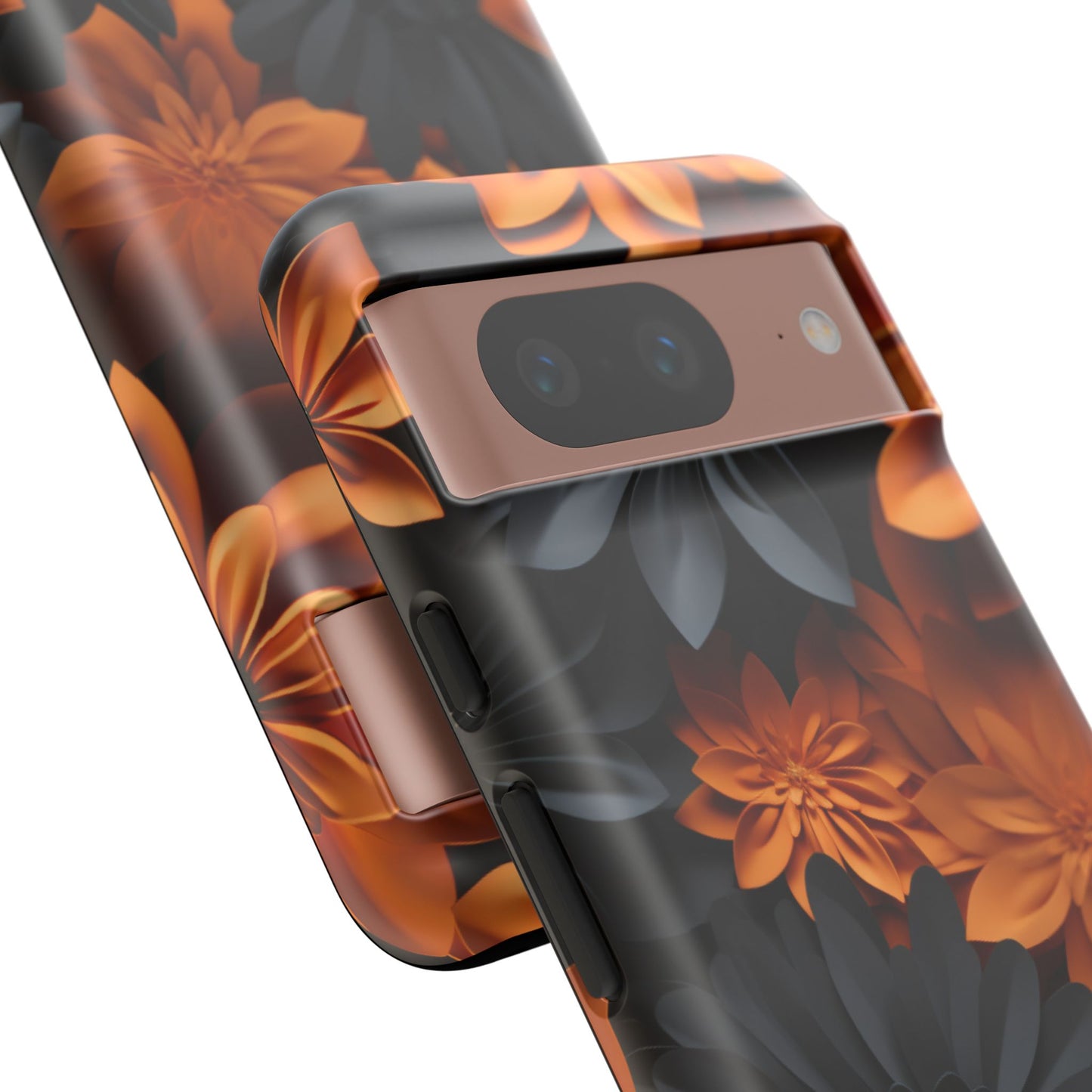 Orange & Black 3D Floral Mobile Case