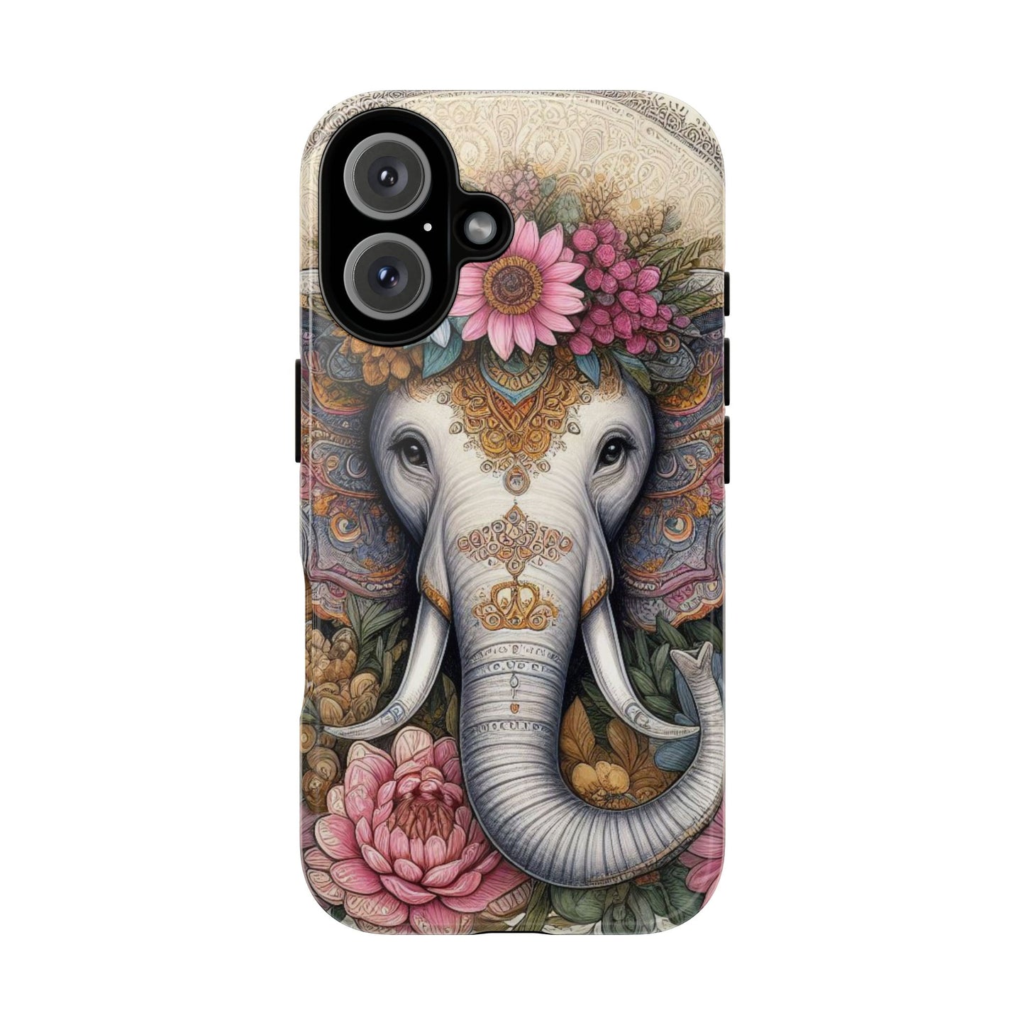 Elegant Floral Elephant Mobile Cover – Royal Mandala Art