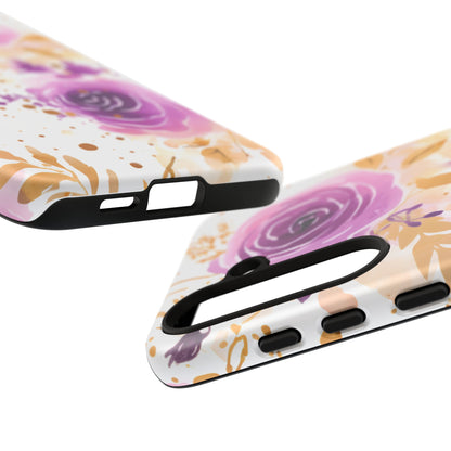 Purple Bloom Watercolor Mobile Case – Artistic Elegance in Gold & Lilac