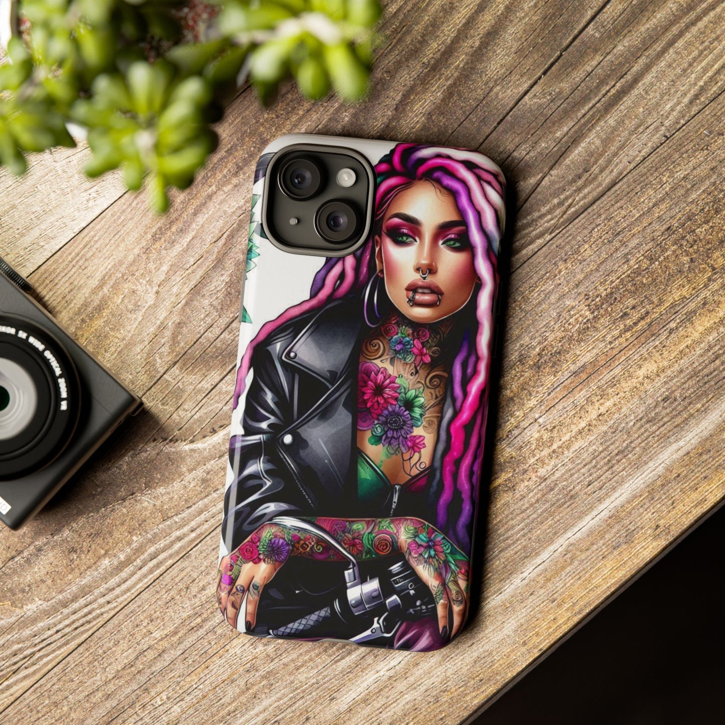Neon Rebel – Vibrant Biker Queen Mobile Cover