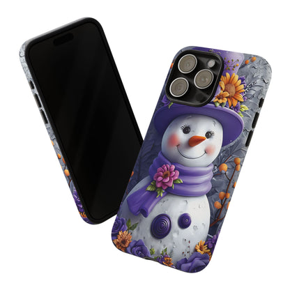 Cheerful Snowman With Colorful Floral Hat And Scarf phone case design