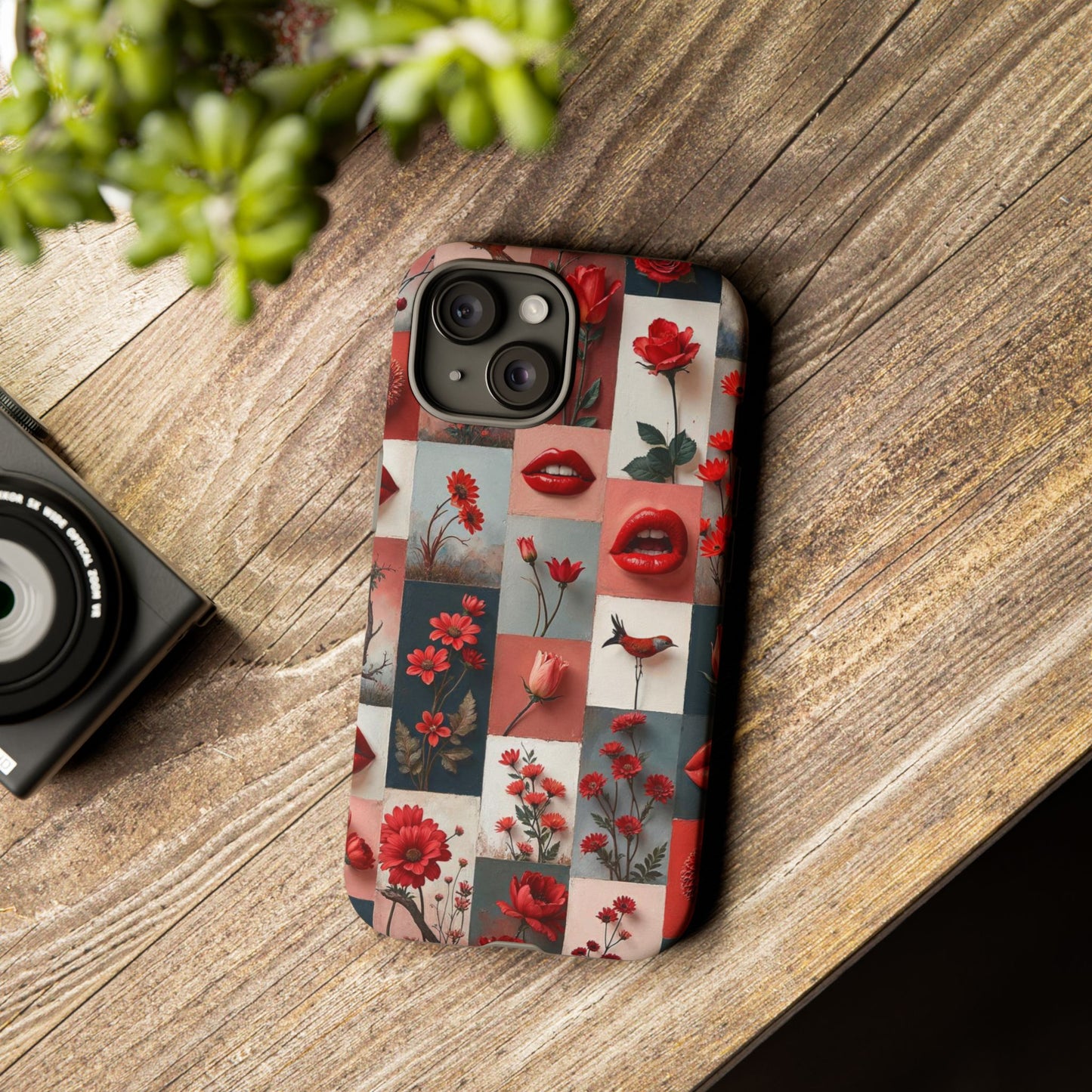 Red Flowers & Lips Collage Phone Case