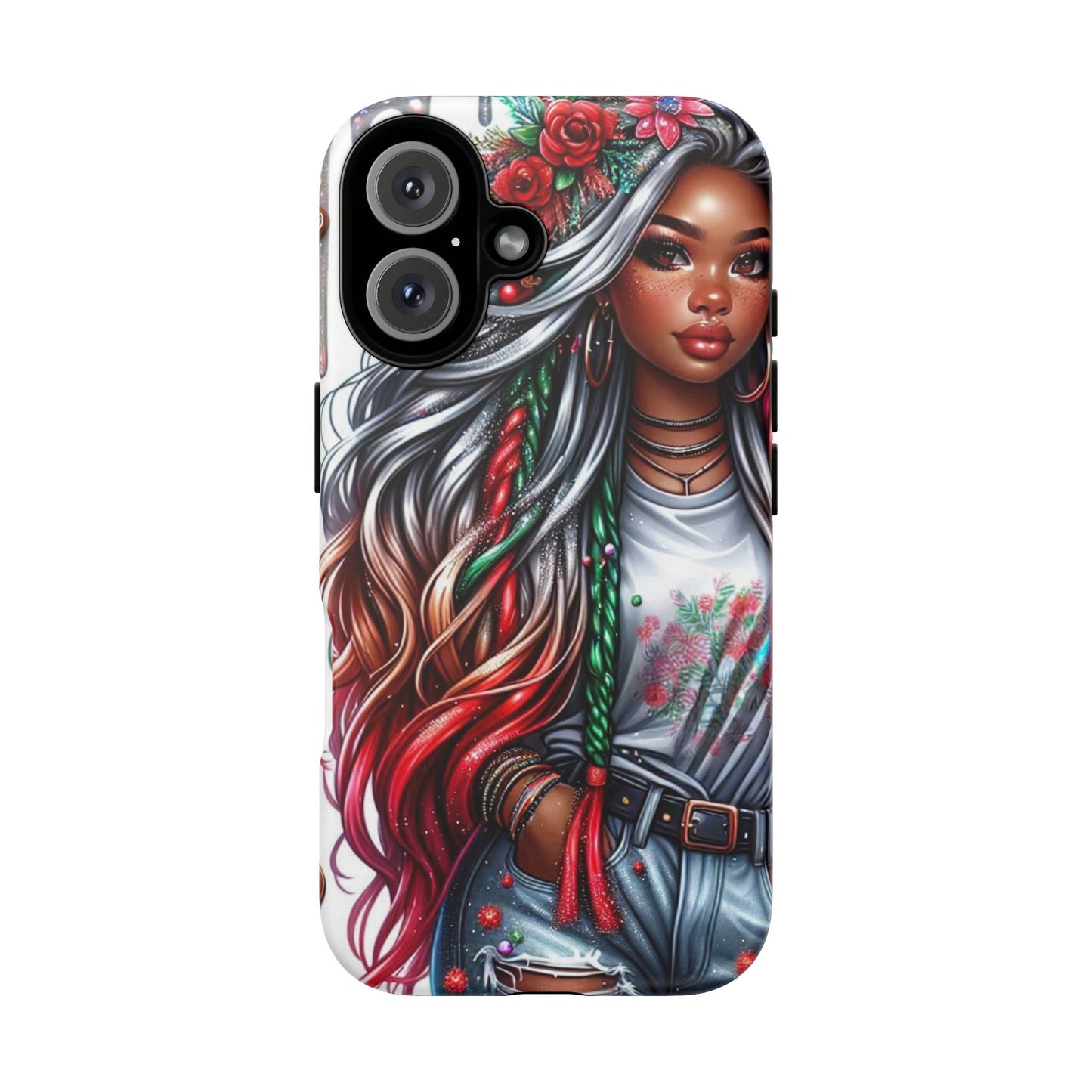 Festive Boho Queen – Holiday Glow & Candy Cane Braids Mobile Cover