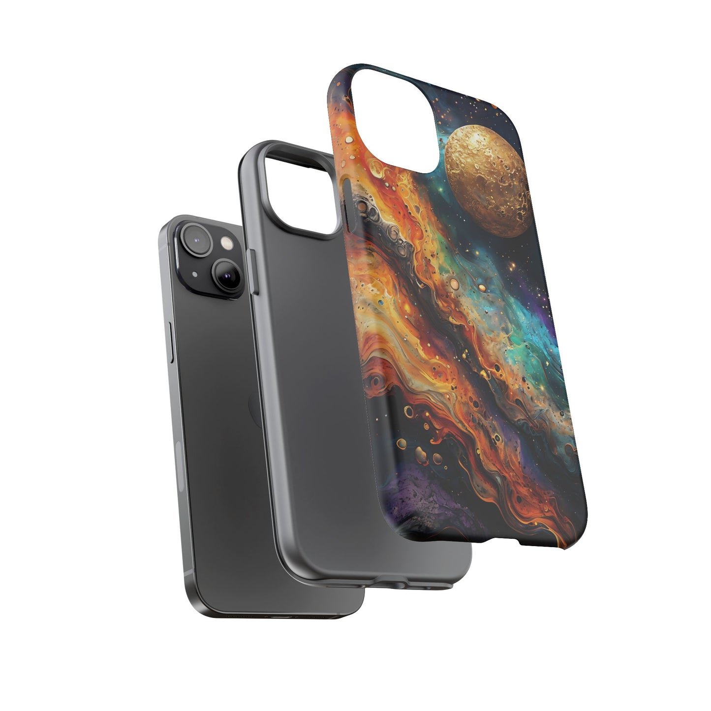 Cosmic Abstract Artwork With Dynamic Swirling Fluid Patterns phone case design.