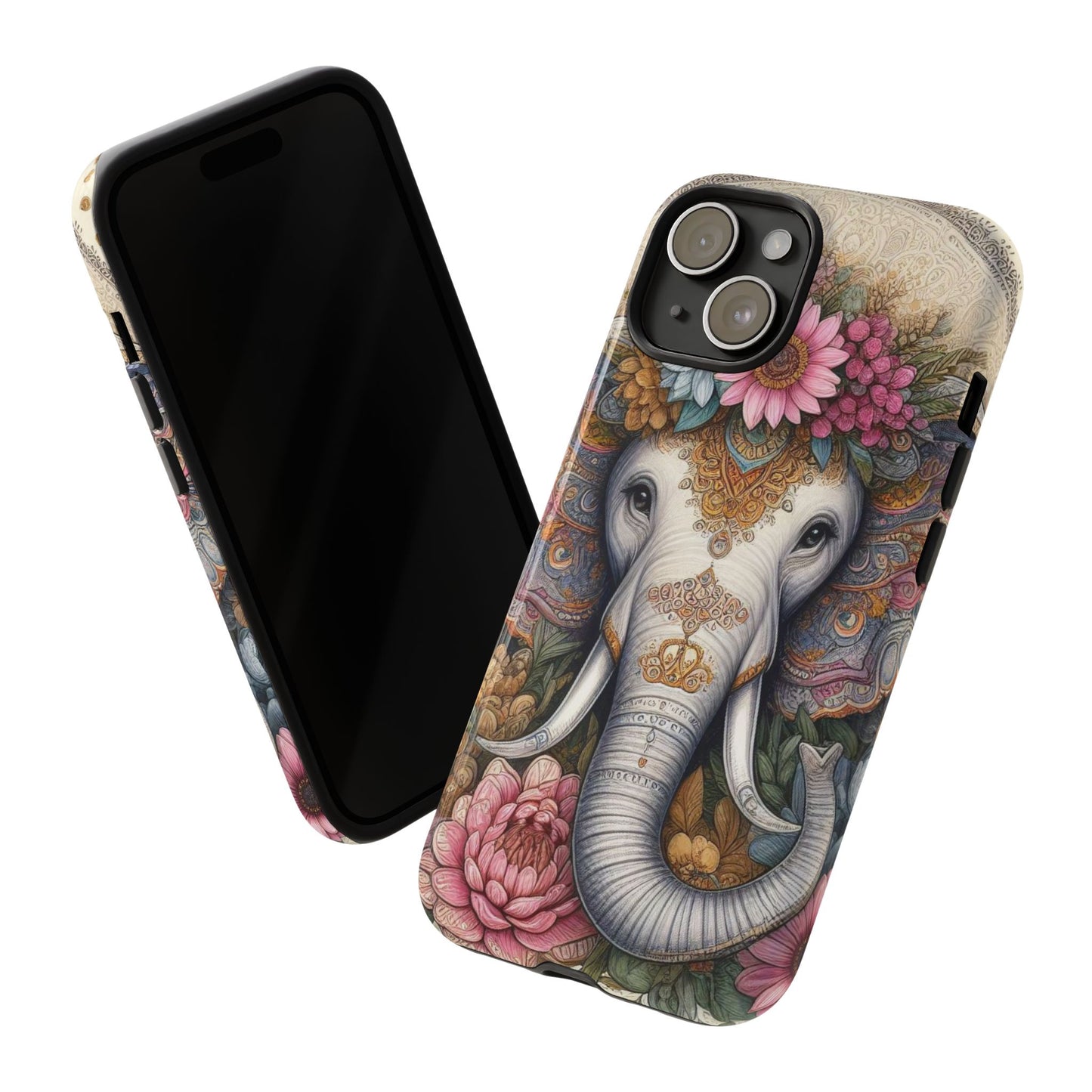 Elegant Floral Elephant Mobile Cover – Royal Mandala Art