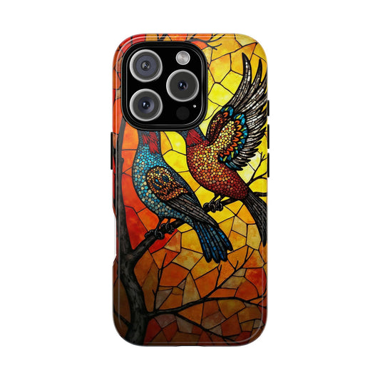 Vibrant Hummingbirds with Stained Glass Charm