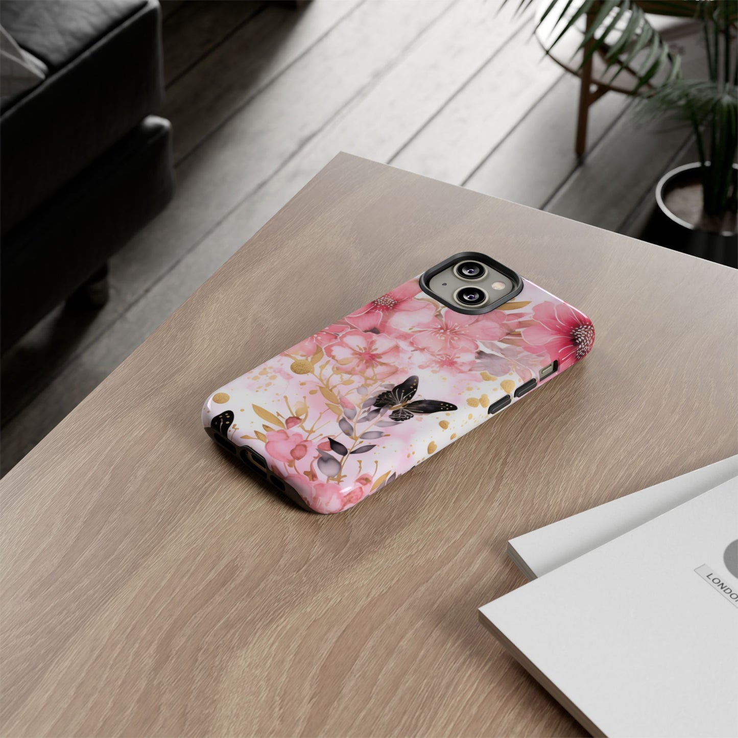 Pink Blossom & Gold Butterfly Mobile Case