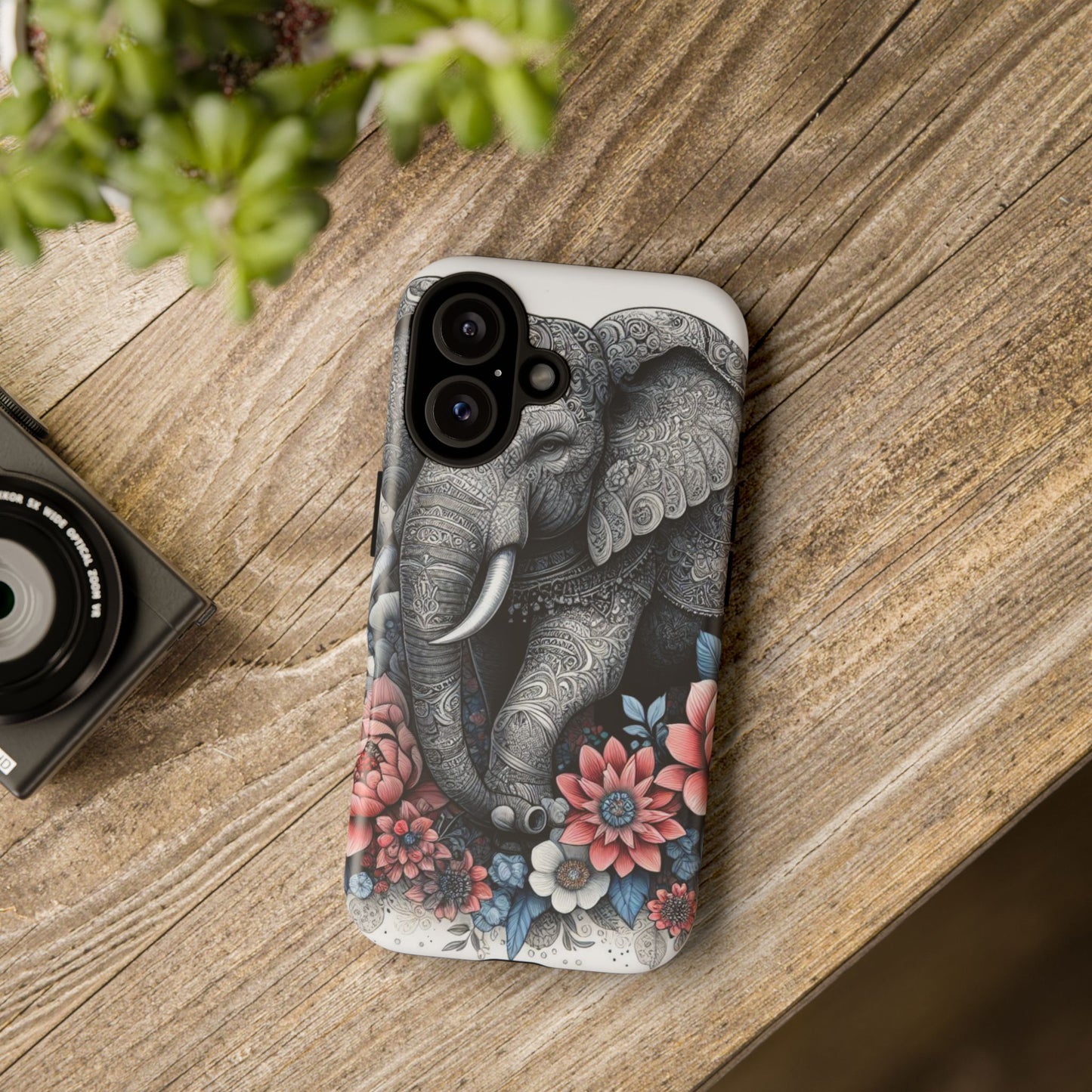 Mandala Elephant Mobile Cover – Elegant Black & White Floral Art