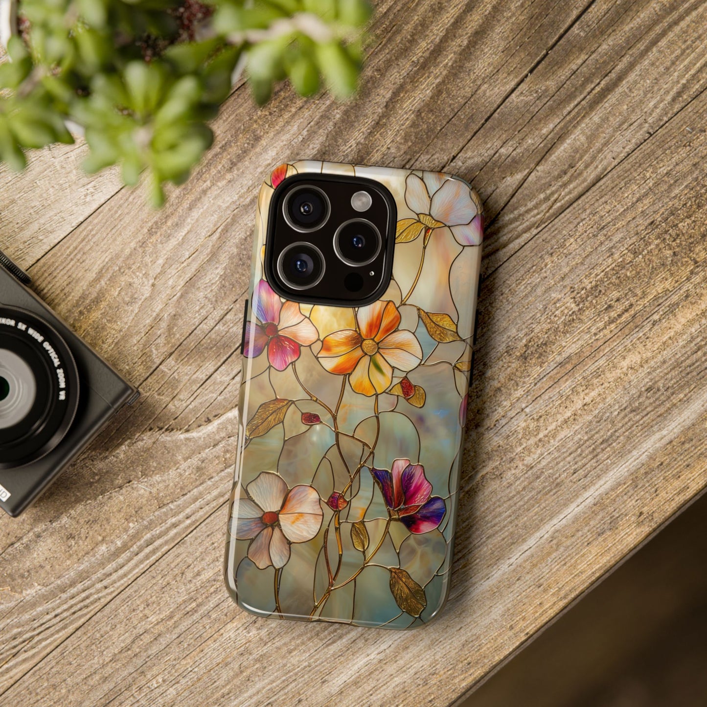 Golden Bloom – Luxe Stained Glass Floral Phone Case for iPhone, Samsung & Pixel