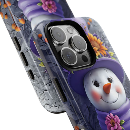 Cheerful Snowman With Colorful Floral Hat And Scarf phone case design