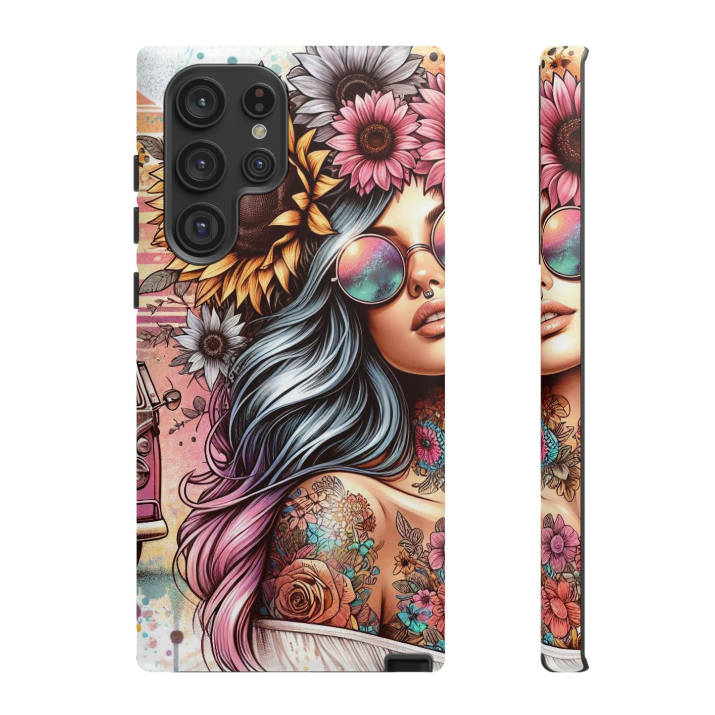 Retro Boho Wanderer – Sunflower Hippie Van Mobile Cover