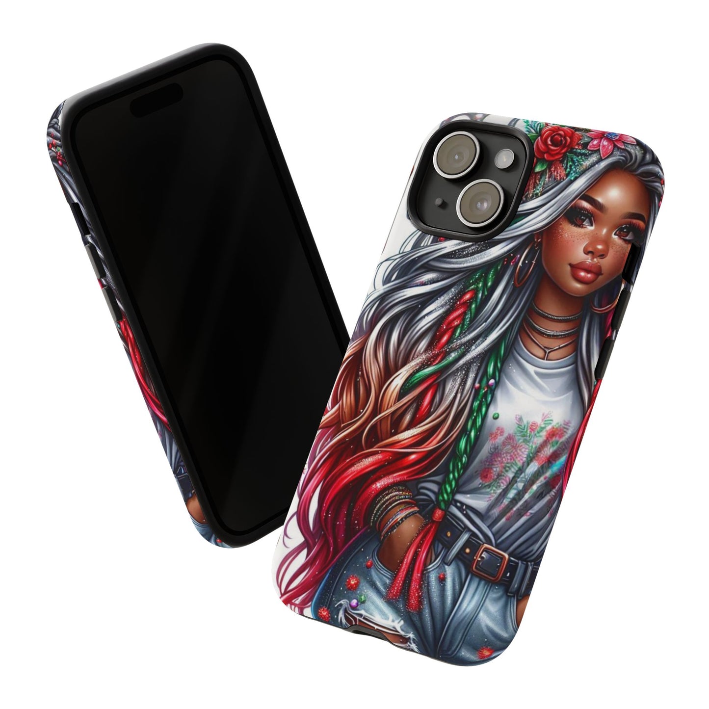 Festive Boho Queen – Holiday Glow & Candy Cane Braids Mobile Cover