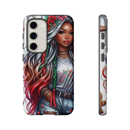 Festive Boho Queen – Holiday Glow & Candy Cane Braids Mobile Cover