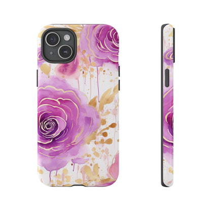 Elegant Purple-Gold Watercolor Rose Mobile Case