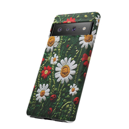 Knitted Pattern With Diamonds And Festive Motifs On Navy phone case design.