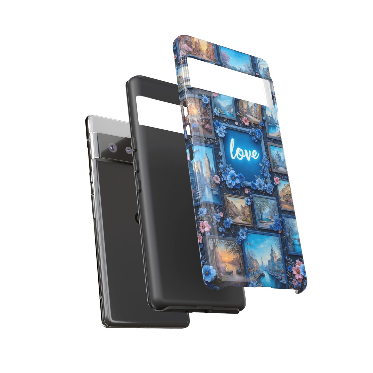 Blue Floral Love Frame Phone Case