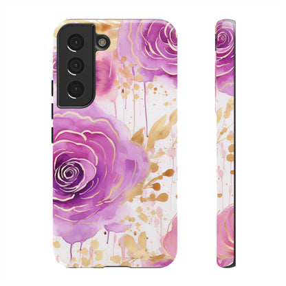 Elegant Purple-Gold Watercolor Rose Mobile Case