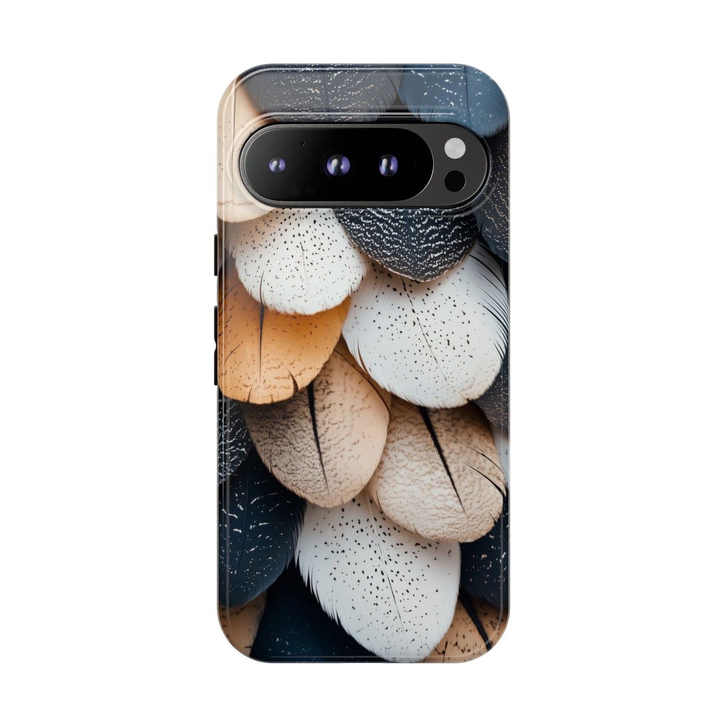 Layered Feather Elegance Phone Case – Black, White & Beige for iPhone, Samsung & Google Pixel