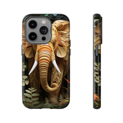 Golden Jungle Elephant Mobile Cover – Intricate Paper Art Design