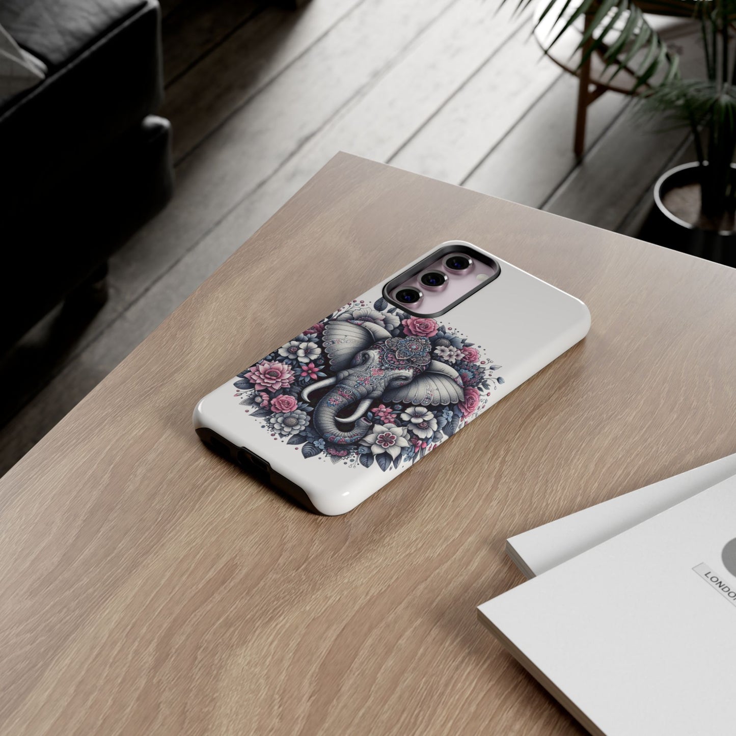Ornate Floral Elephant Mobile Cover – Elegant Bohemian Art