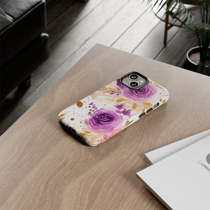 Purple Bloom Watercolor Mobile Case – Artistic Elegance in Gold & Lilac