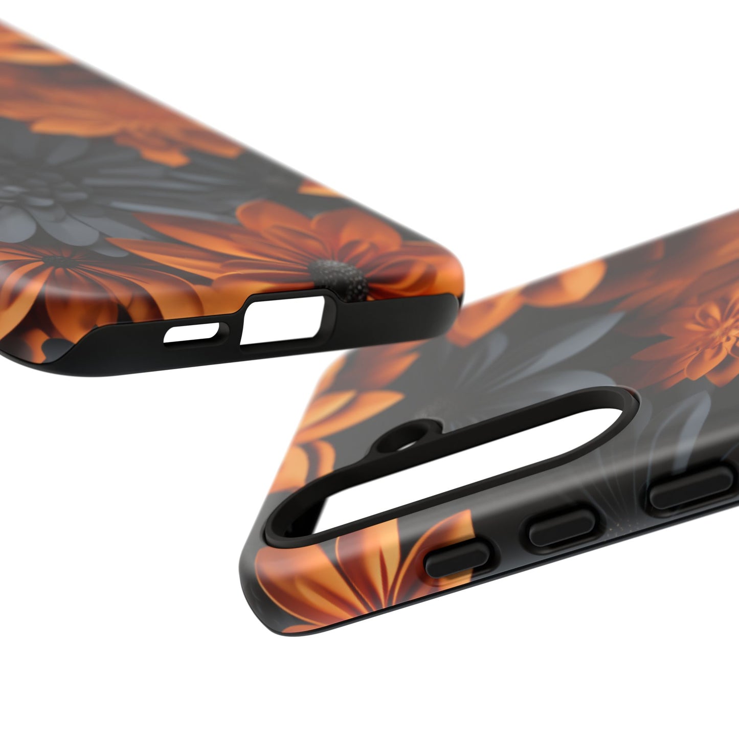 Orange & Black 3D Floral Mobile Case
