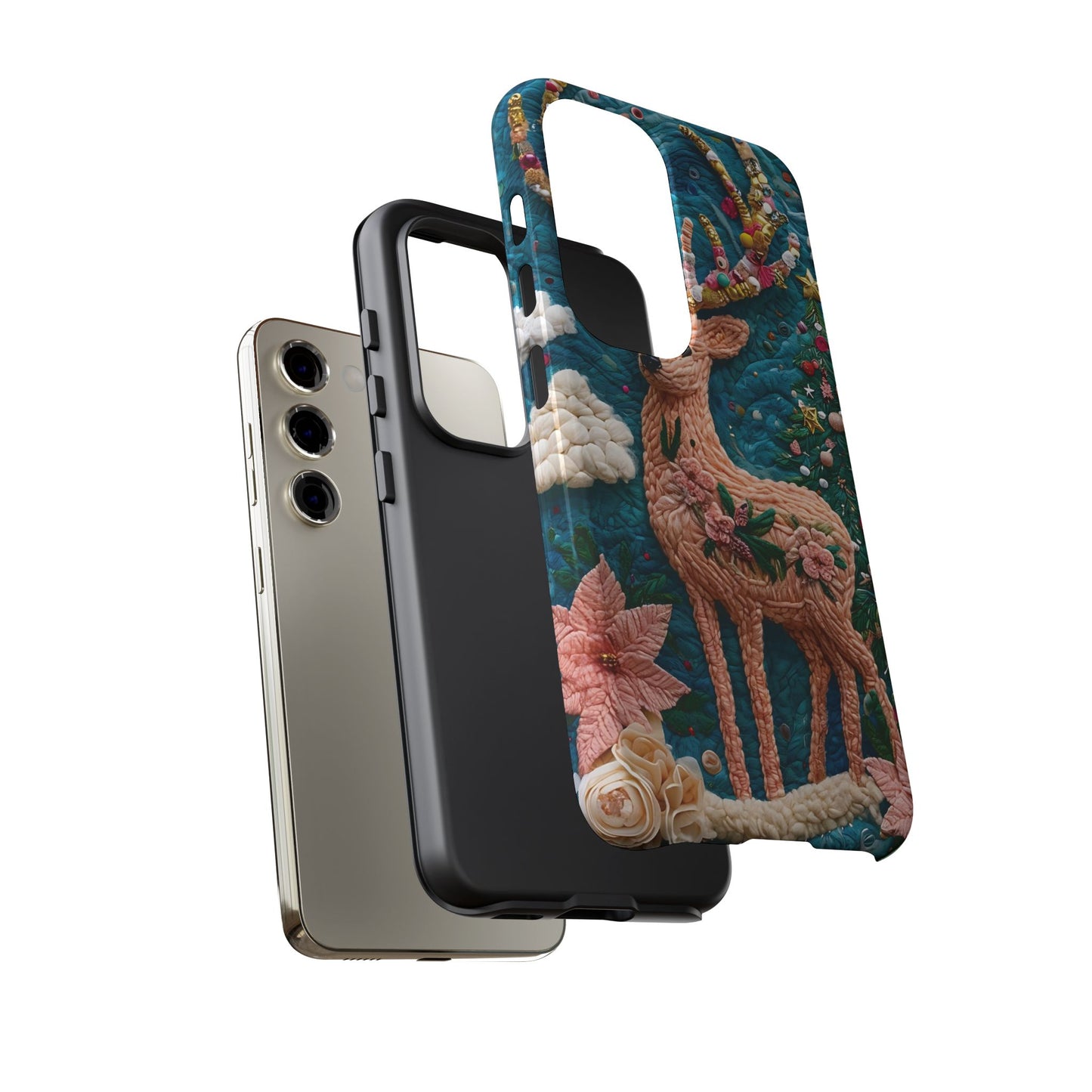 Whimsical Textile Art Featuring Intricate Peach-Colored Deer phone case design.