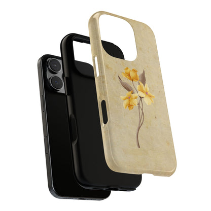 Minimal Vintage Floral Phone Case – Yellow Flower on Beige | iPhone, Samsung & Pixel