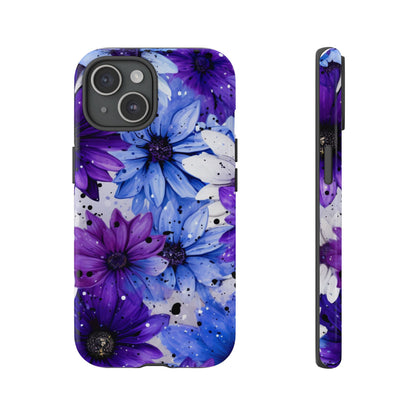 Blue & Purple Floral Splash Mobile Cover – Elegant Artistic Flowers