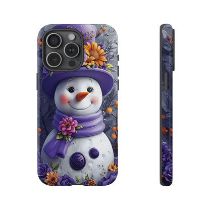 Cheerful Snowman With Colorful Floral Hat And Scarf phone case design