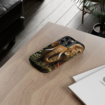 Golden Jungle Elephant Mobile Cover – Intricate Paper Art Design