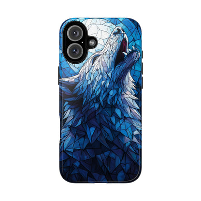 Mystic Moon Wolf – Stained Glass Mosaic Phone Case for iPhone, Samsung & Pixel