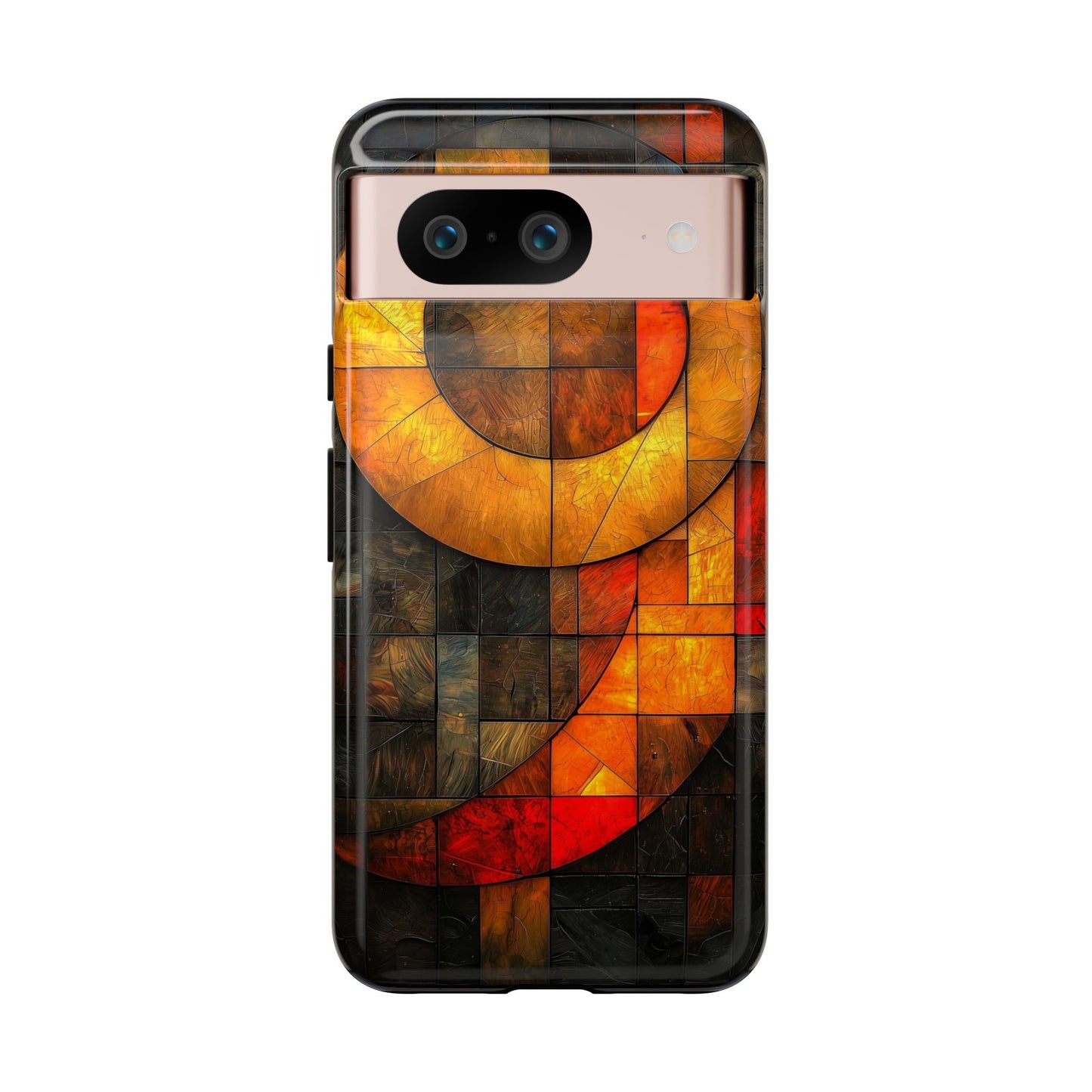 Inferno Spiral – Geometric Stained Glass Art Phone Case for iPhone, Samsung & Pixel