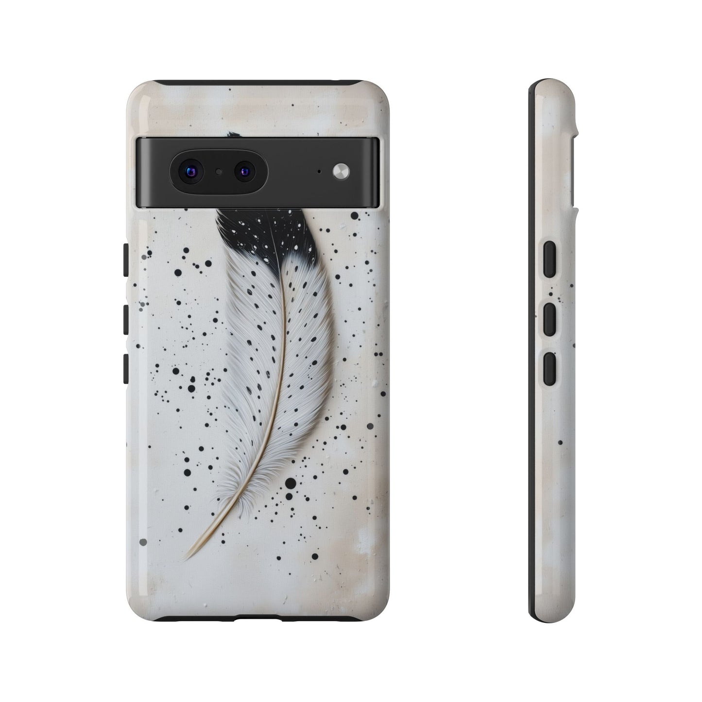Elegant Owl Feather Phone Case – Black & White for iPhone, Samsung & Google Pixel