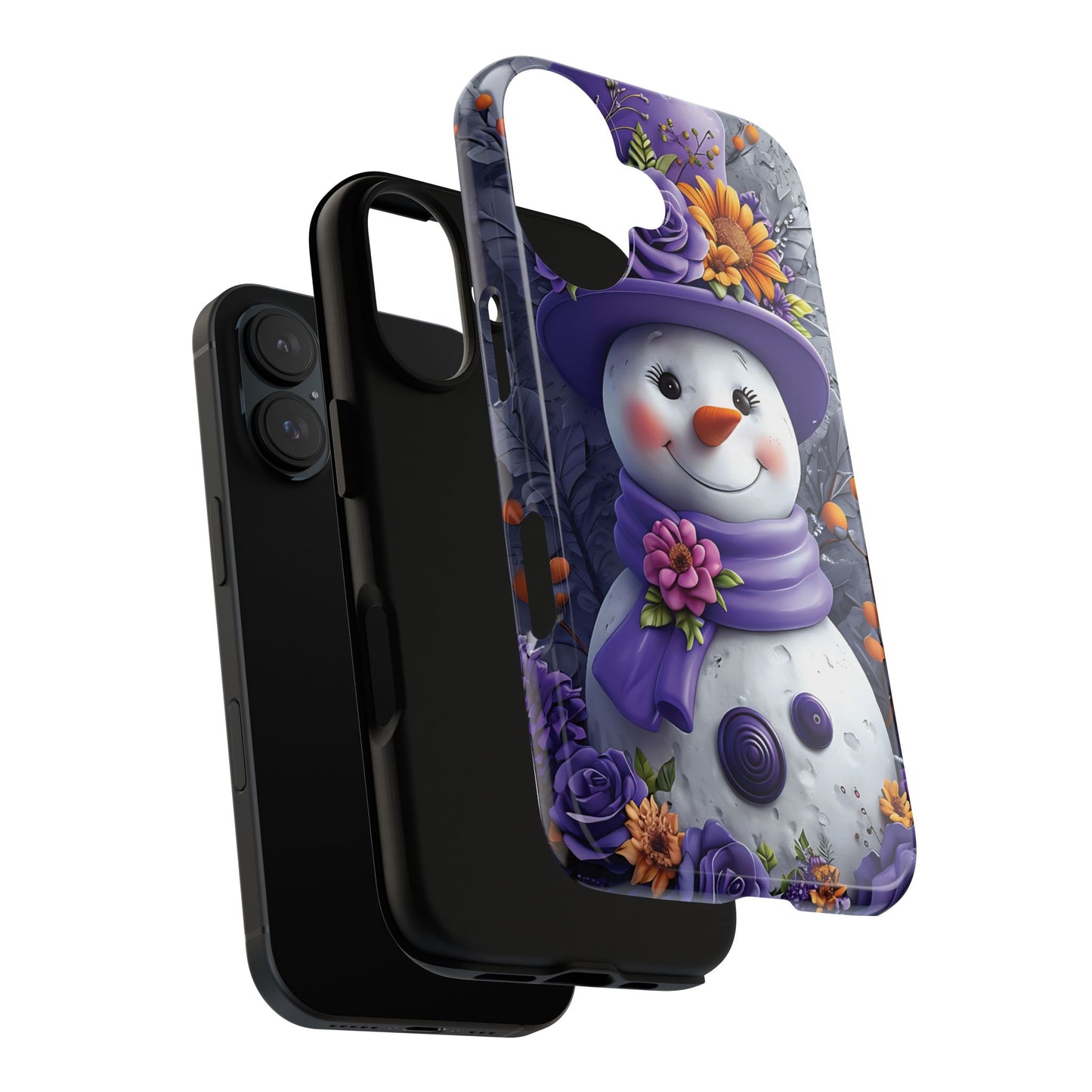 Cheerful Snowman With Colorful Floral Hat And Scarf phone case design