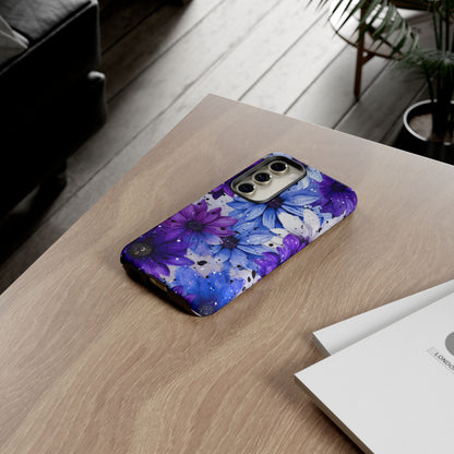 Blue & Purple Floral Splash Mobile Cover – Elegant Artistic Flowers