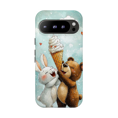 Bear & Bunny Ice Cream Delight - Cute Anime Phone Case for iPhone, Samsung, Google Pixel