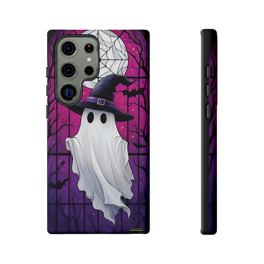 Stylized Halloween Illustration of a Ghost in Stained Glass  phone case design.