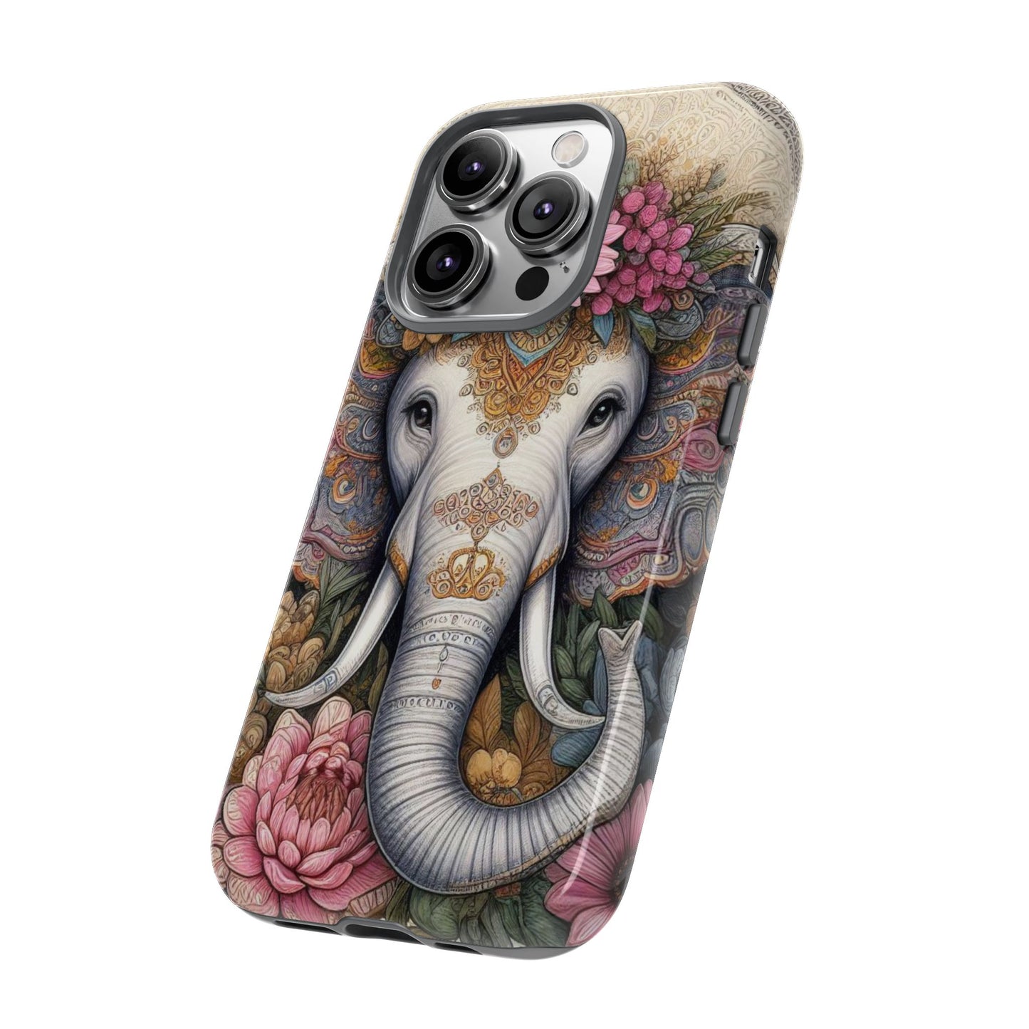 Elegant Floral Elephant Mobile Cover – Royal Mandala Art