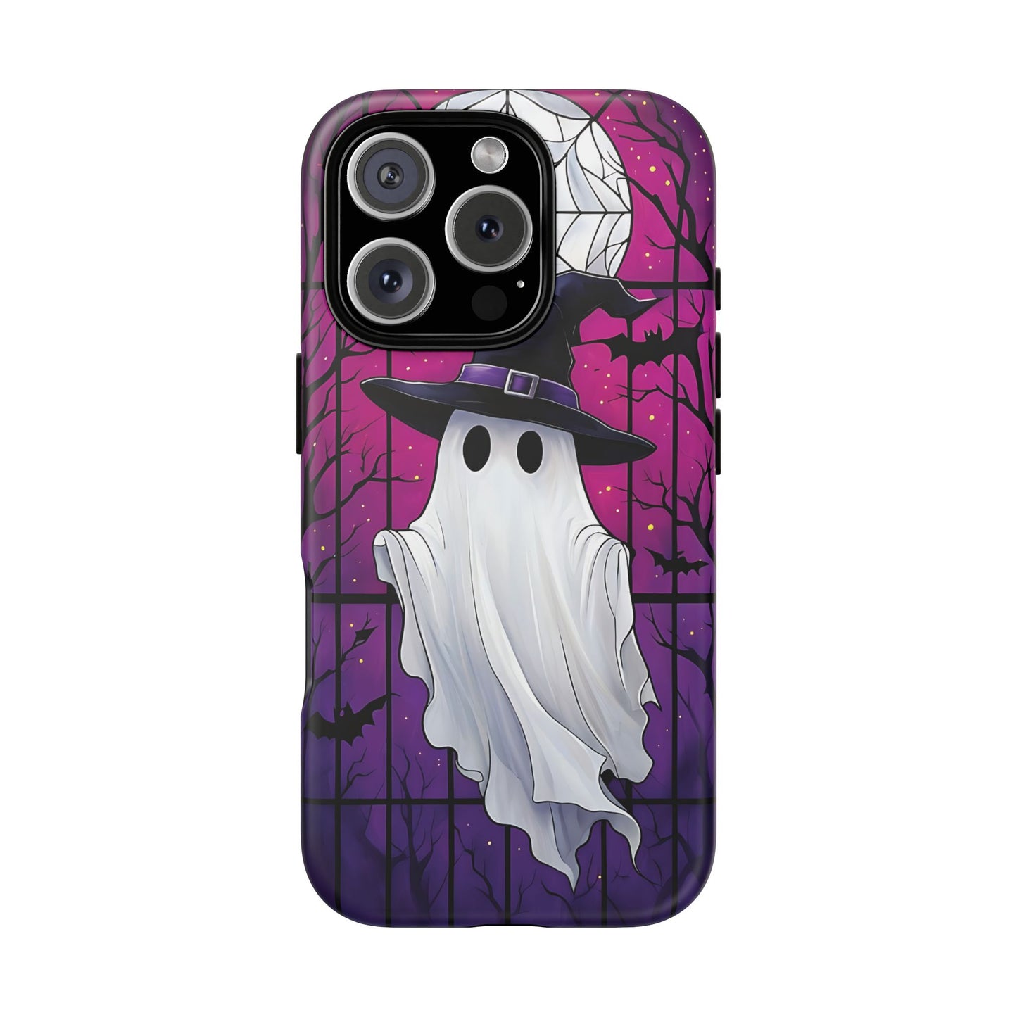 Stylized Halloween Illustration of a Ghost in Stained Glass  phone case design.
