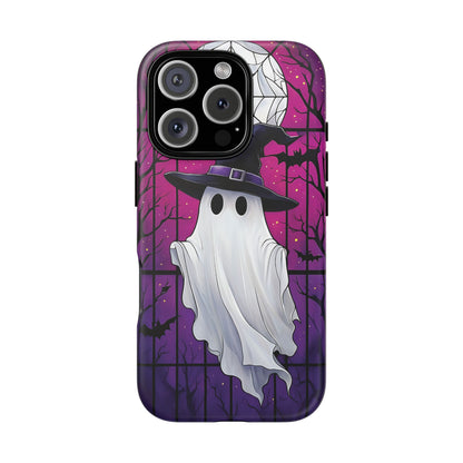 Stylized Halloween Illustration of a Ghost in Stained Glass  phone case design.