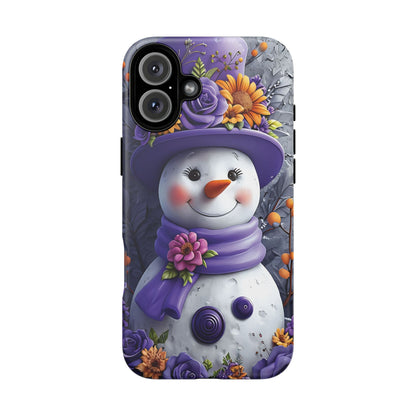 Cheerful Snowman With Colorful Floral Hat And Scarf phone case design